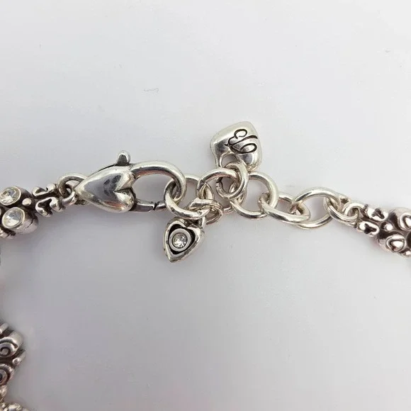 BRIGHTON Victoriana Charm Bracelet Floral Heels Purse Fan Resin Sliver Plate 8" - Picture 5 of 7